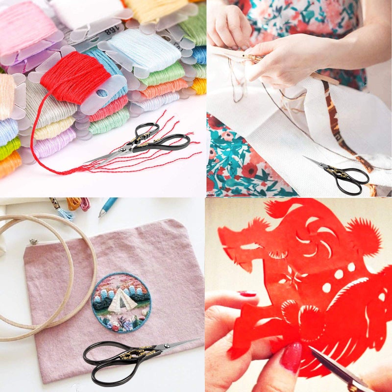 BIHRTC 4.33 Inches Vintage European Style Stainless Steel Auspicious Clouds Scissors for Needlework, Embroidery, Sewing, Craft, Art Work & Everyday Use (Black) - Image 5